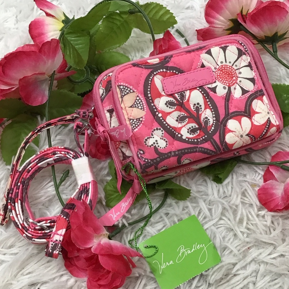 Vera Bradley On The Square quilted blush pink floral wristlet crossbody NWT